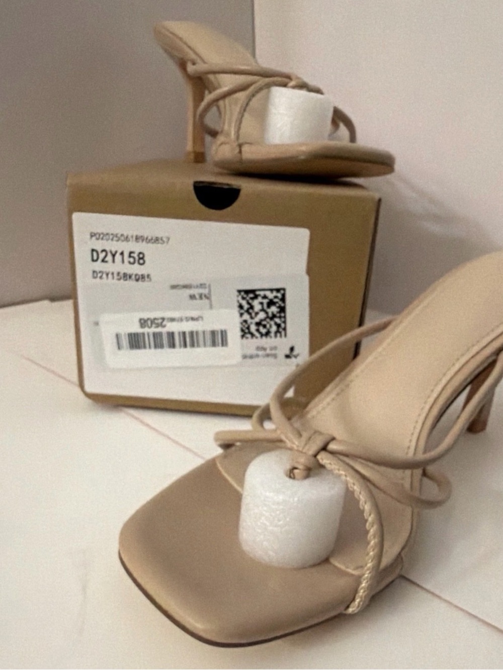 Women’s Strappy Square-Toe Heeled Sandals in Nude